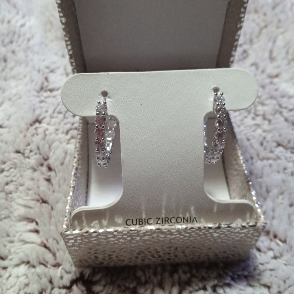 Cubic Zerconia Diamond Stud Hoop Earings